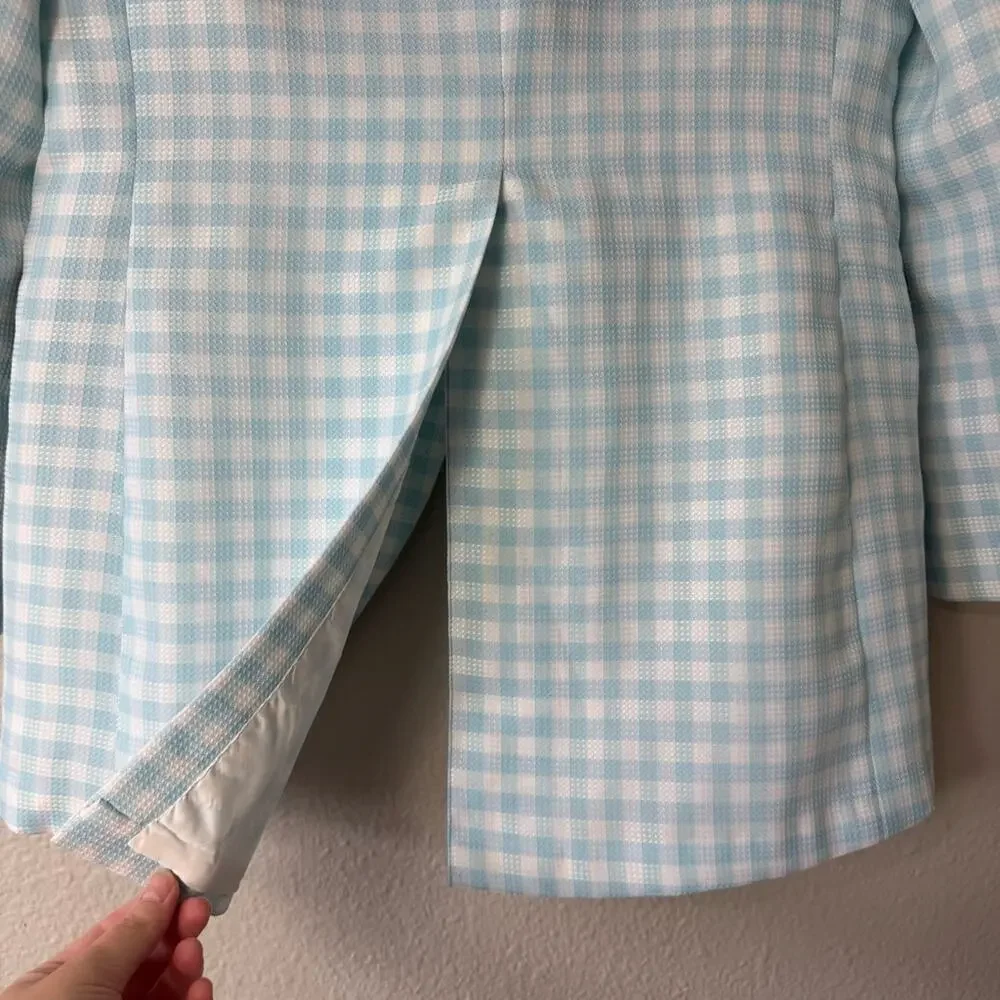 Vintage 60s Men's Blue Gingham Checkered Blazer with Bow Tie Size 38 Short
